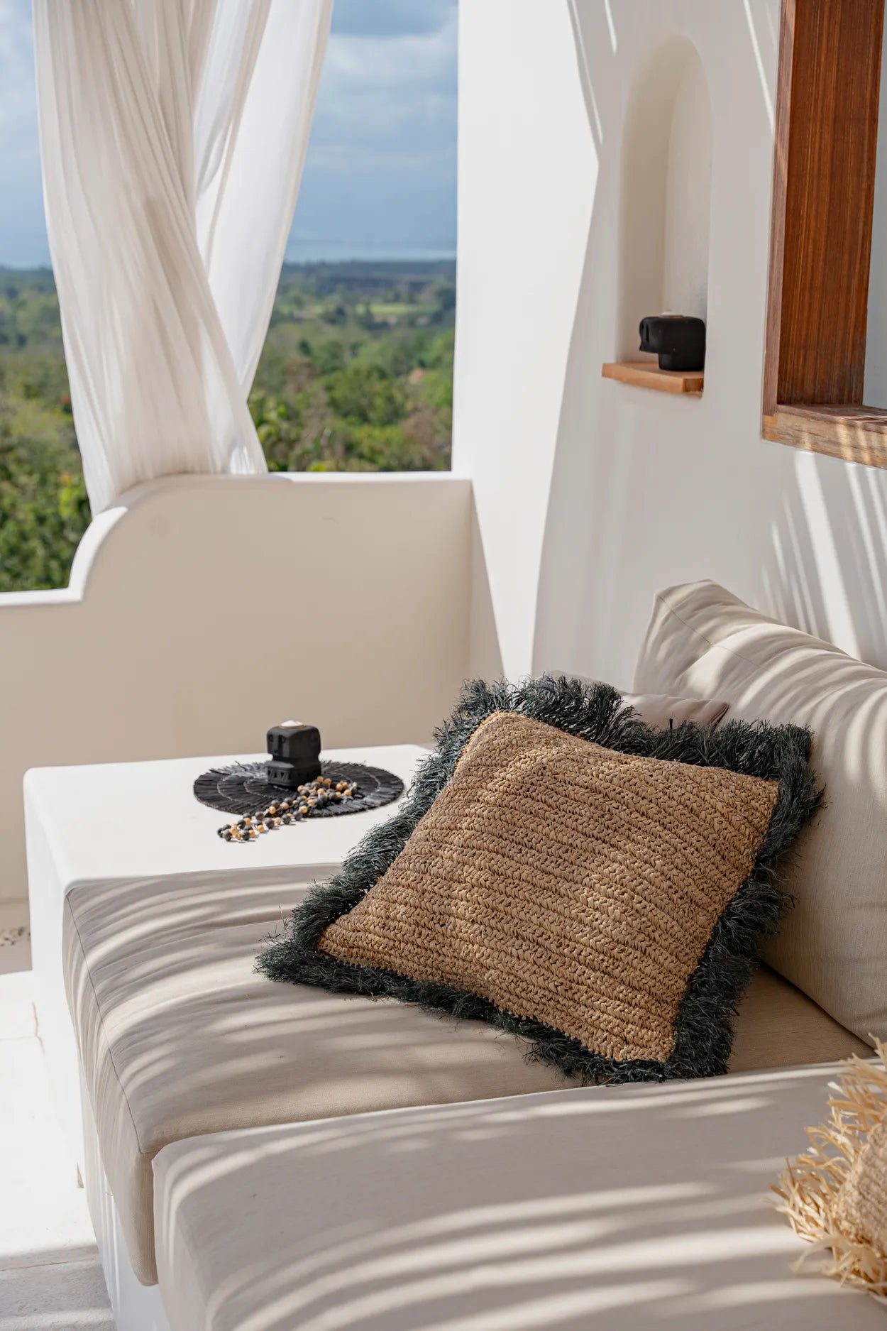 The Raffia Cushion Cover Square - Natural Black - 60x60 - Remood furniture living