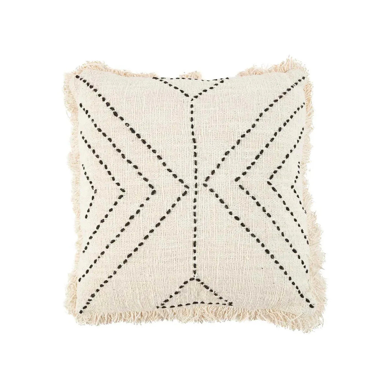 Housse de coussin en coton tribal noir naturel 50x50cm tissée à la main style bohème géométrique