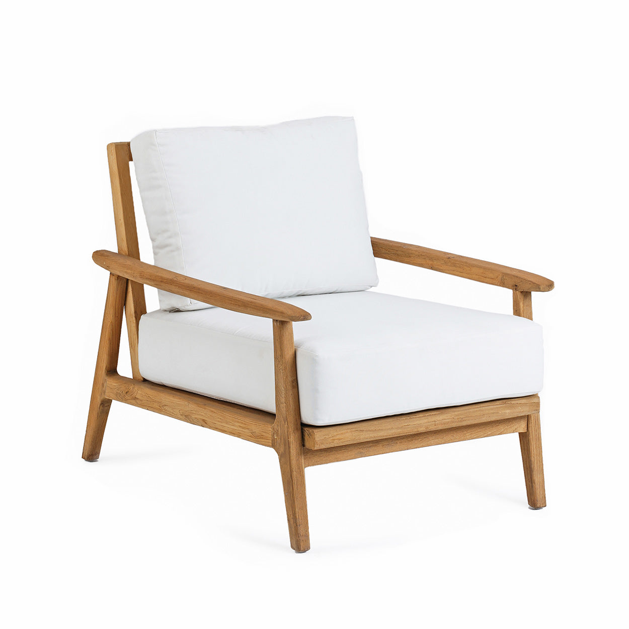 Divano monoposto in teak riciclato Gilimanuk, cuscino per esterni, sedia da giardino