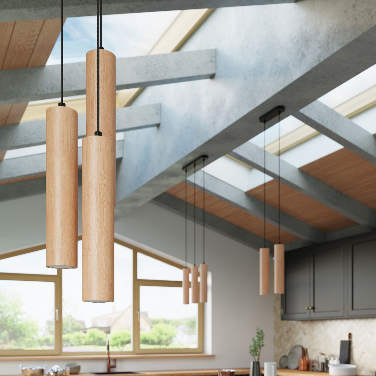 Pendant lamp LINO 3 wood