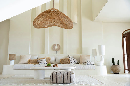 Shell disc decor in Mediterranean hotel creating Instagram-worthy interior space