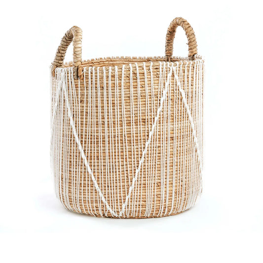The Straight Stitched Macrame Basket - Natural White - M - Remood furniture living