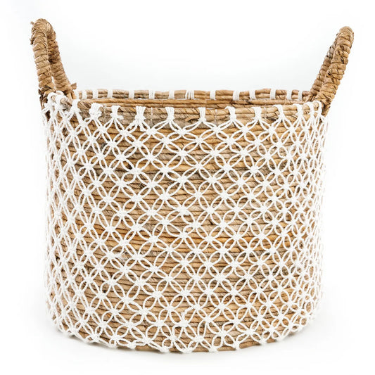 The Crossed Stitched Macrame Basket -Natural White - L - Remood furniture living
