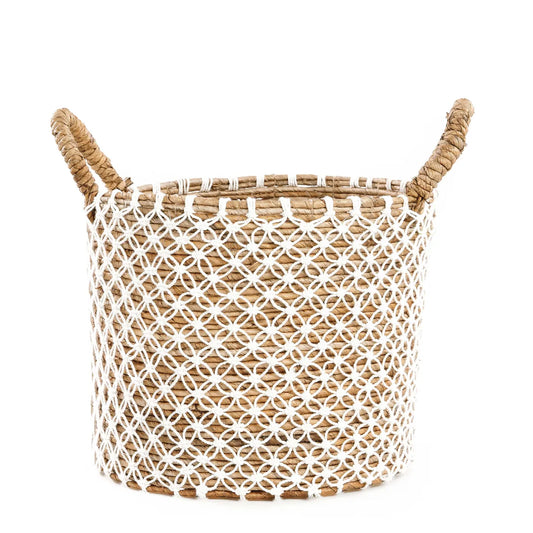 The Crossed Stitched Macrame Basket - Natural White - M - Remood furniture living