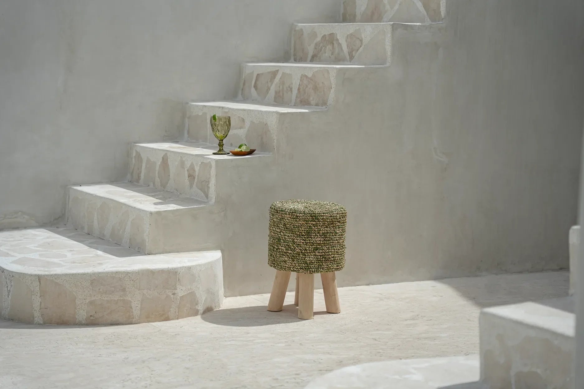The Raffia Tressed Stool - Jungle Green - Remood furniture living