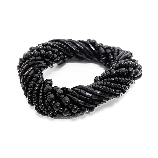 The Beaded Napkin Ring - Black - Set of 4 - Remood furniture living