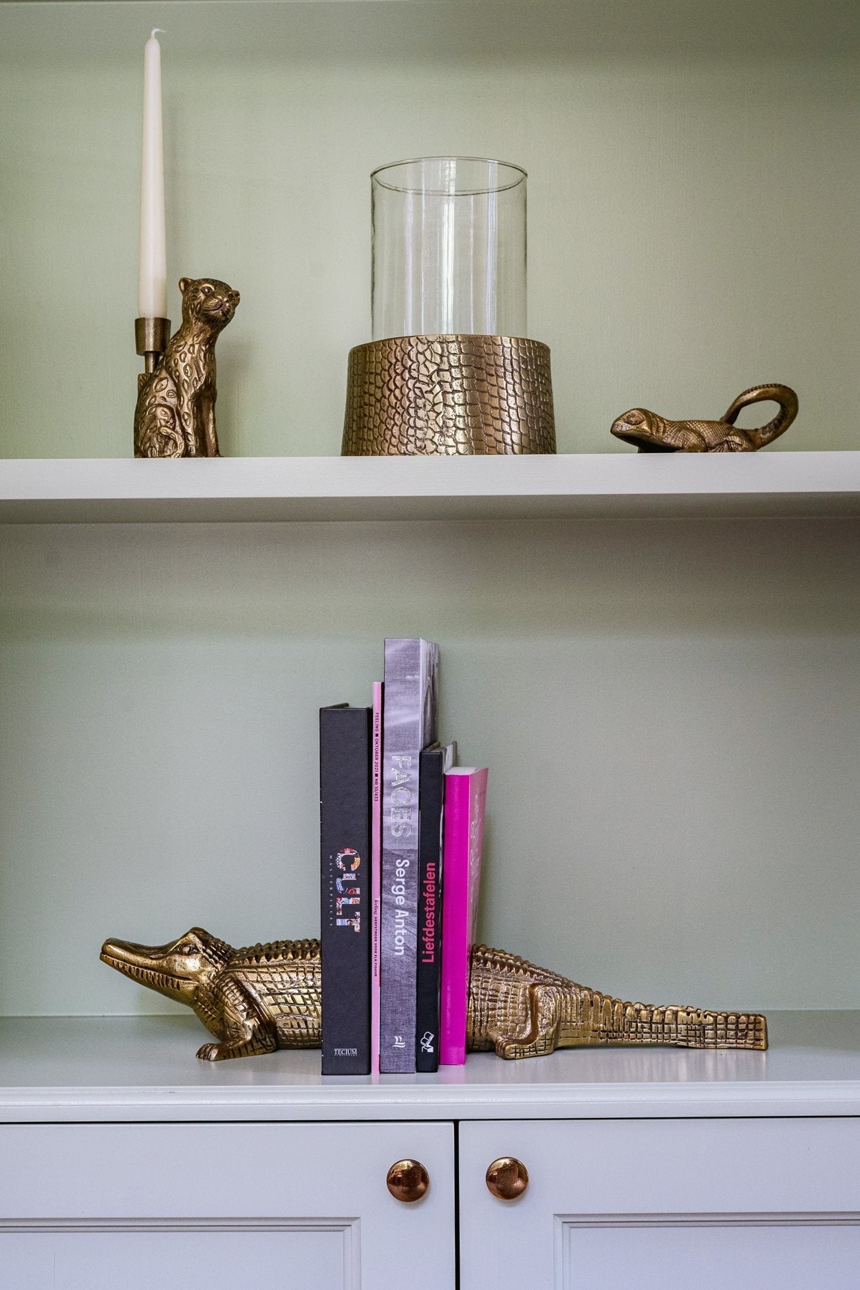 The Croco Candle Holder with Glass - Brass - L - Remood furniture living