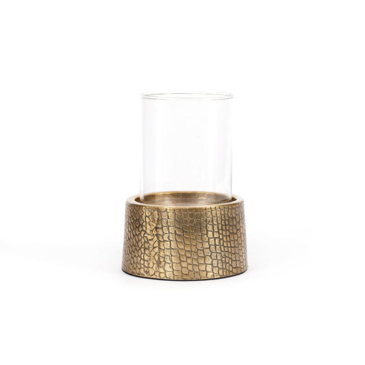 The Croco Candle Holder with Glass - Brass - L - Remood furniture living