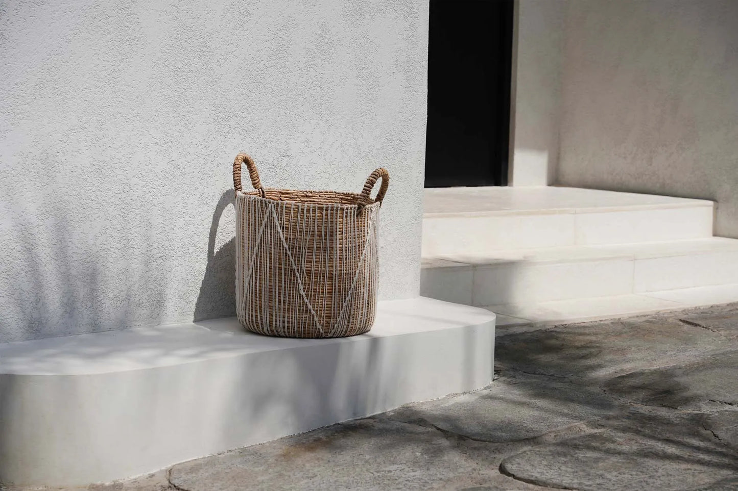 The Straight Stitched Macrame Basket - Natural White - M - Remood furniture living