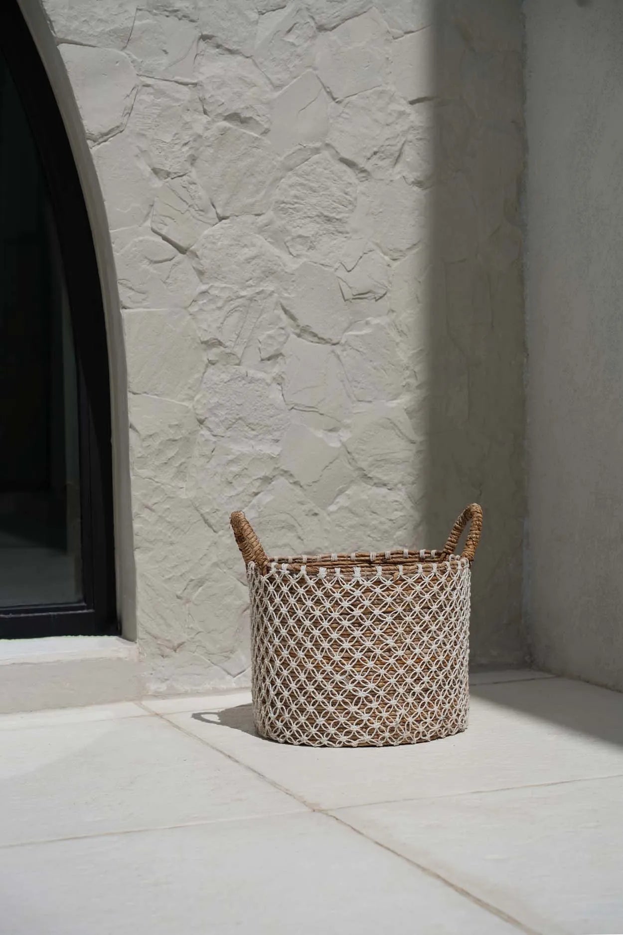 The Crossed Stitched Macrame Basket - Natural White - M - Remood furniture living
