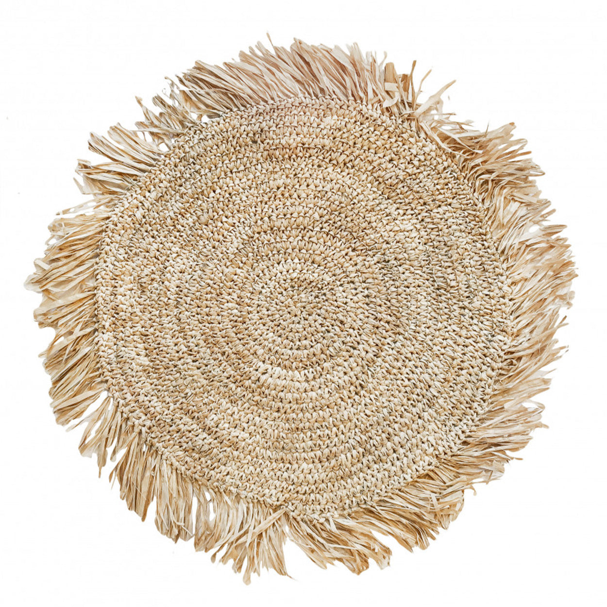 Tovaglietta rotonda in rafia con frange - Naturale