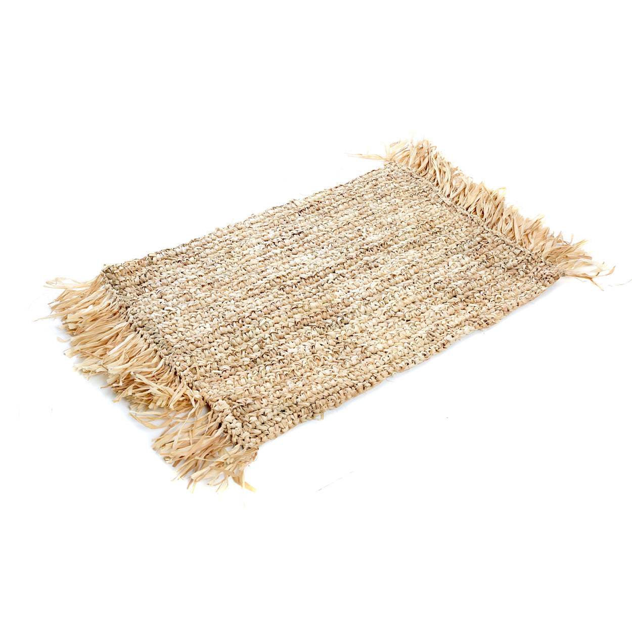 Tovaglietta in rafia con frange, rettangolare, naturale, intrecciata a mano, stile boho, per sala da pranzo