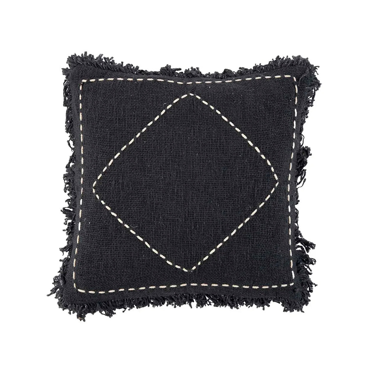 Federa per cuscino in cotone intrecciato a mano Kasbah, nero bianco, 50x50 cm, cuscino geometrico boho
