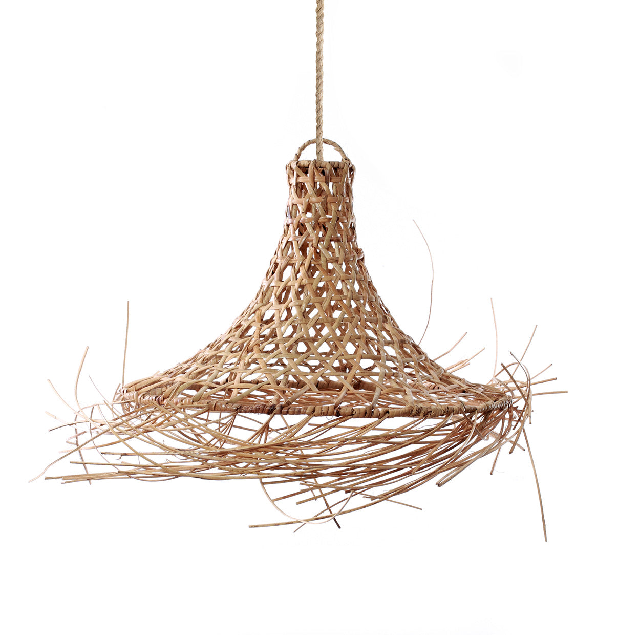 Lampada a sospensione in rattan Mykonos M, lampada da soffitto Boho artigianale naturale da 40 cm