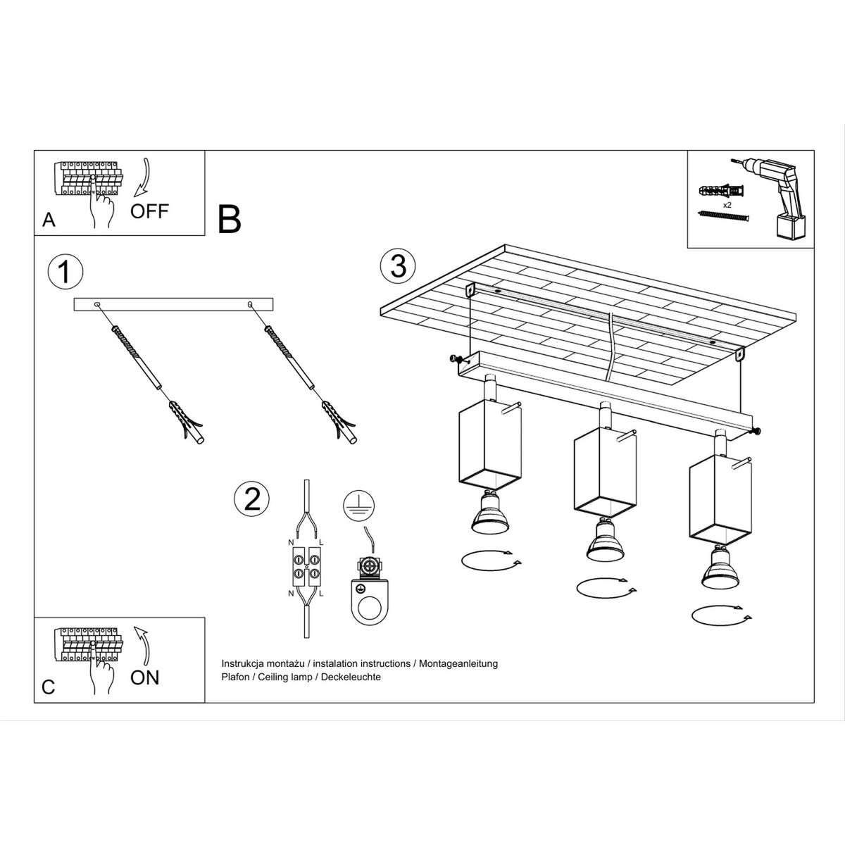 Ceiling lamp MERIDA 3 black