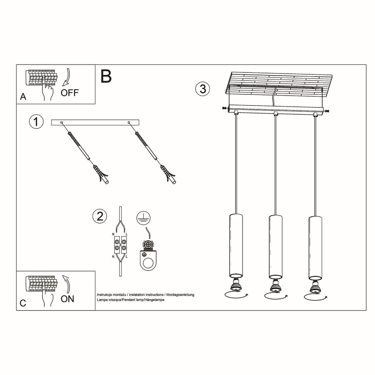 Pendant lamp LAGOS 3L black
