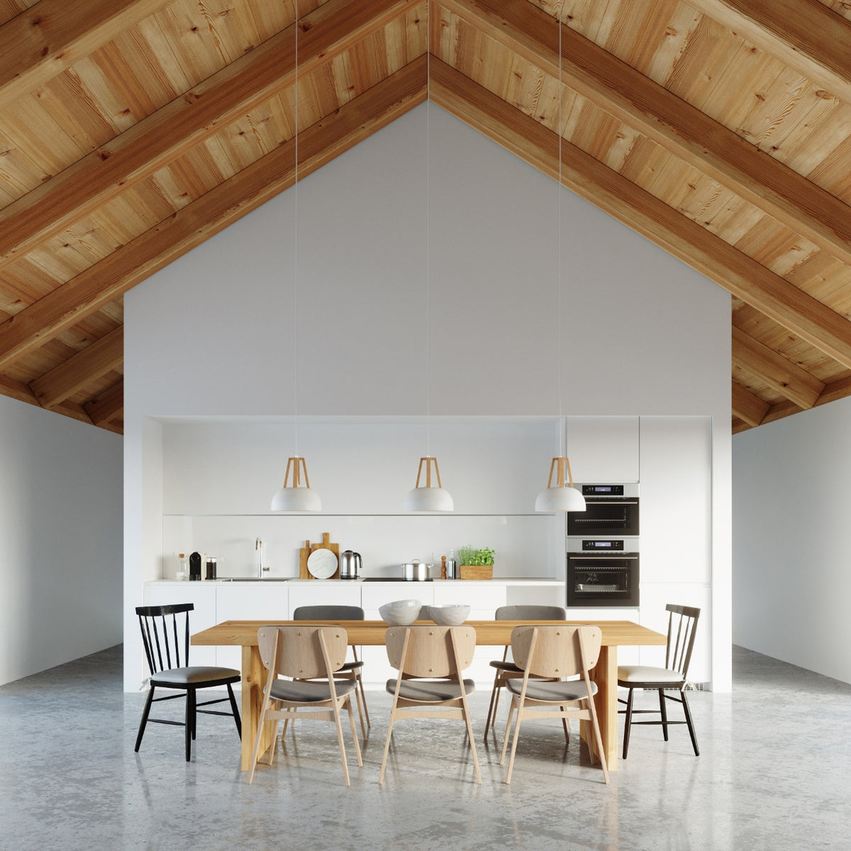 Pendant lamp CASCO white/natural wood