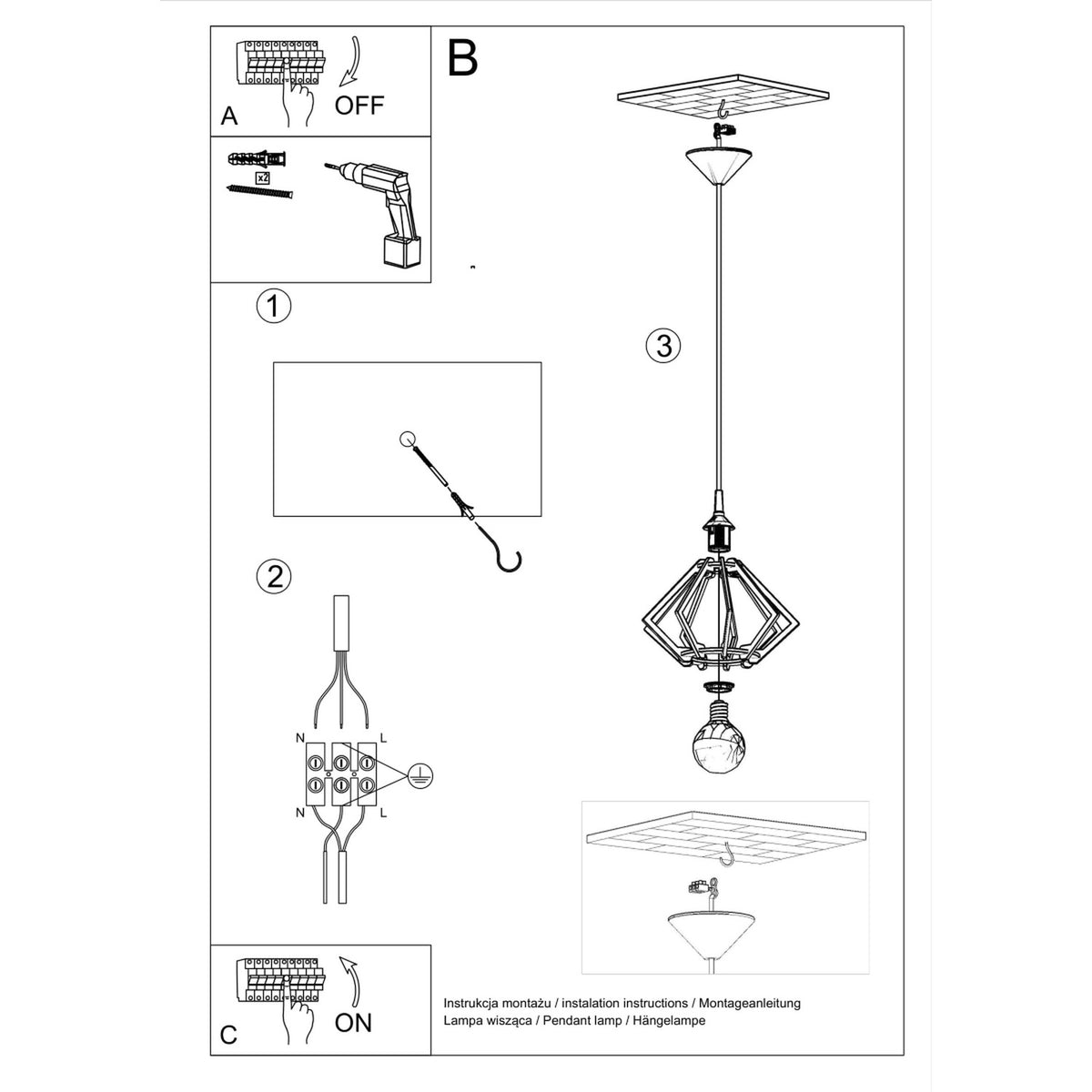 Pendant lamp POMPELMO natural wood