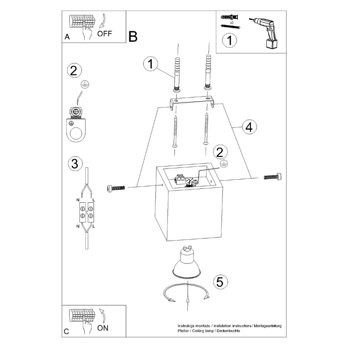Ceiling lamp QUAD concrete