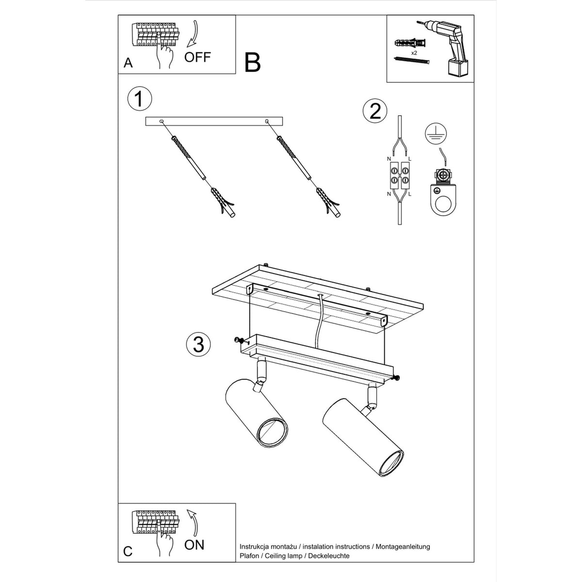 Ceiling lamp DIREZIONE 2 black