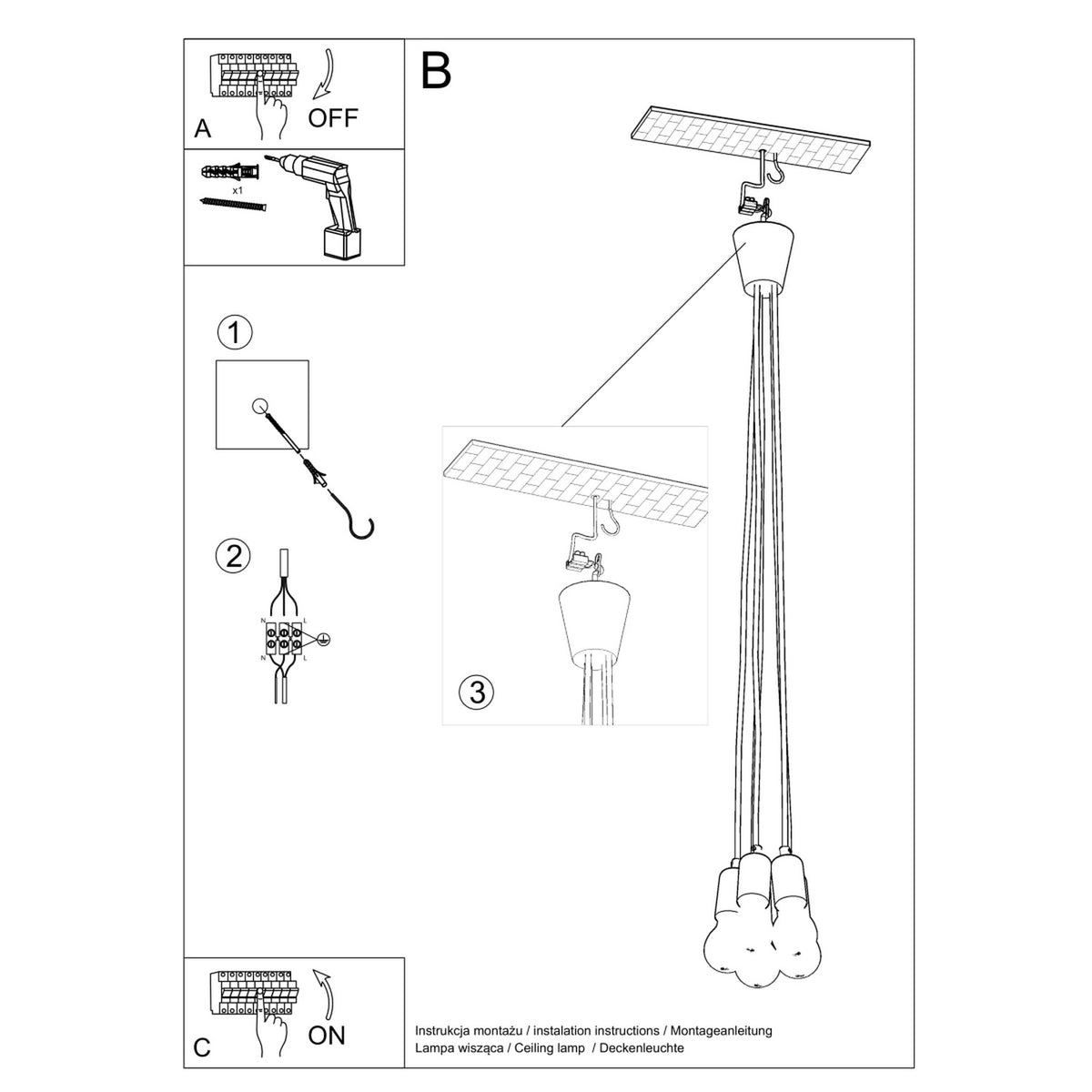 Pendant lamp DIEGO 5 grey