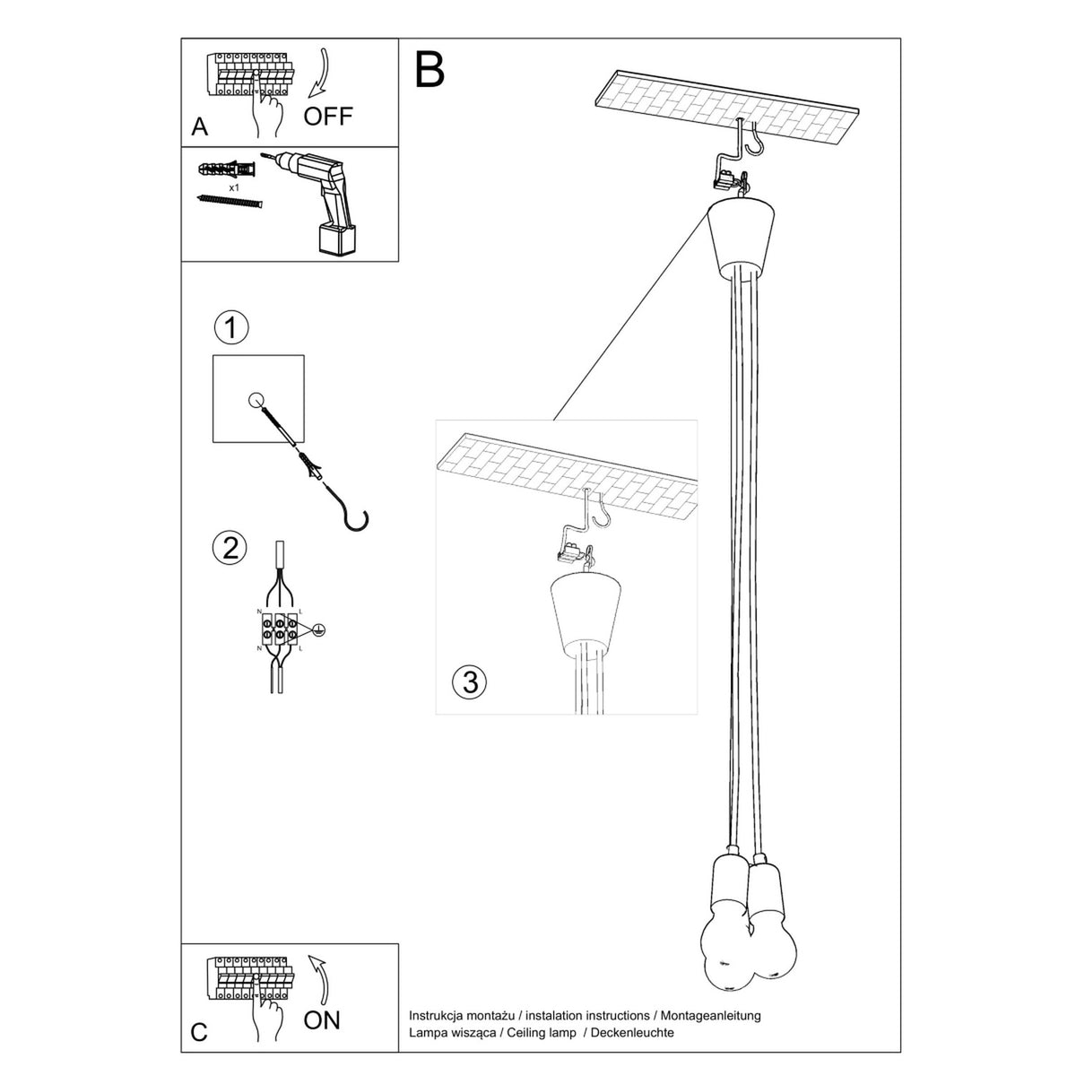 Pendant lamp DIEGO 3 yellow