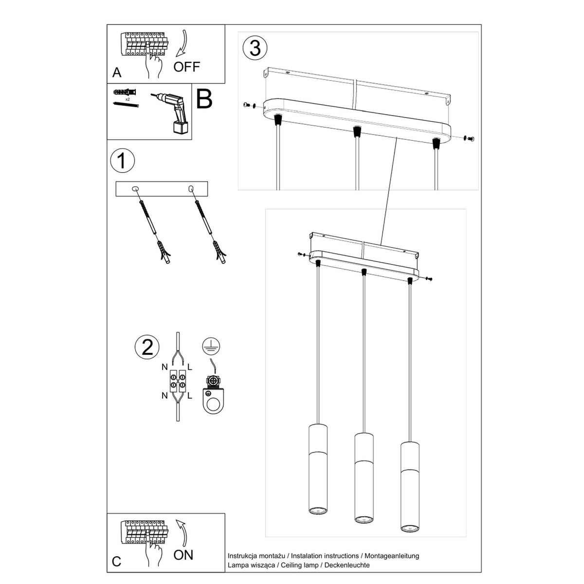 Pendant lamp PABLO 3 black