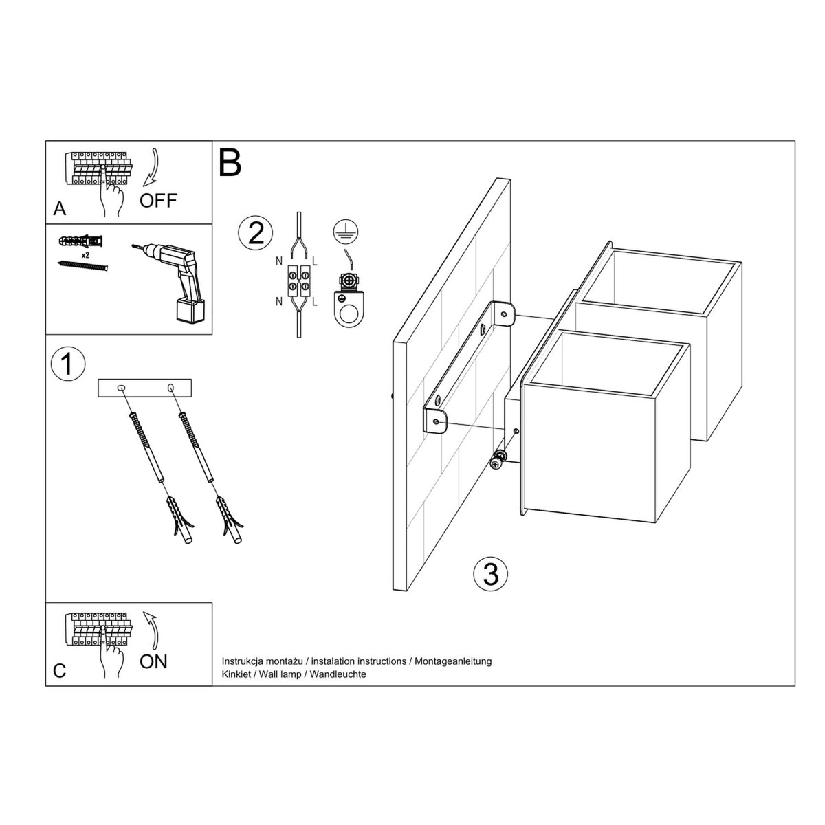 Wall lamp QUAD 2 grey
