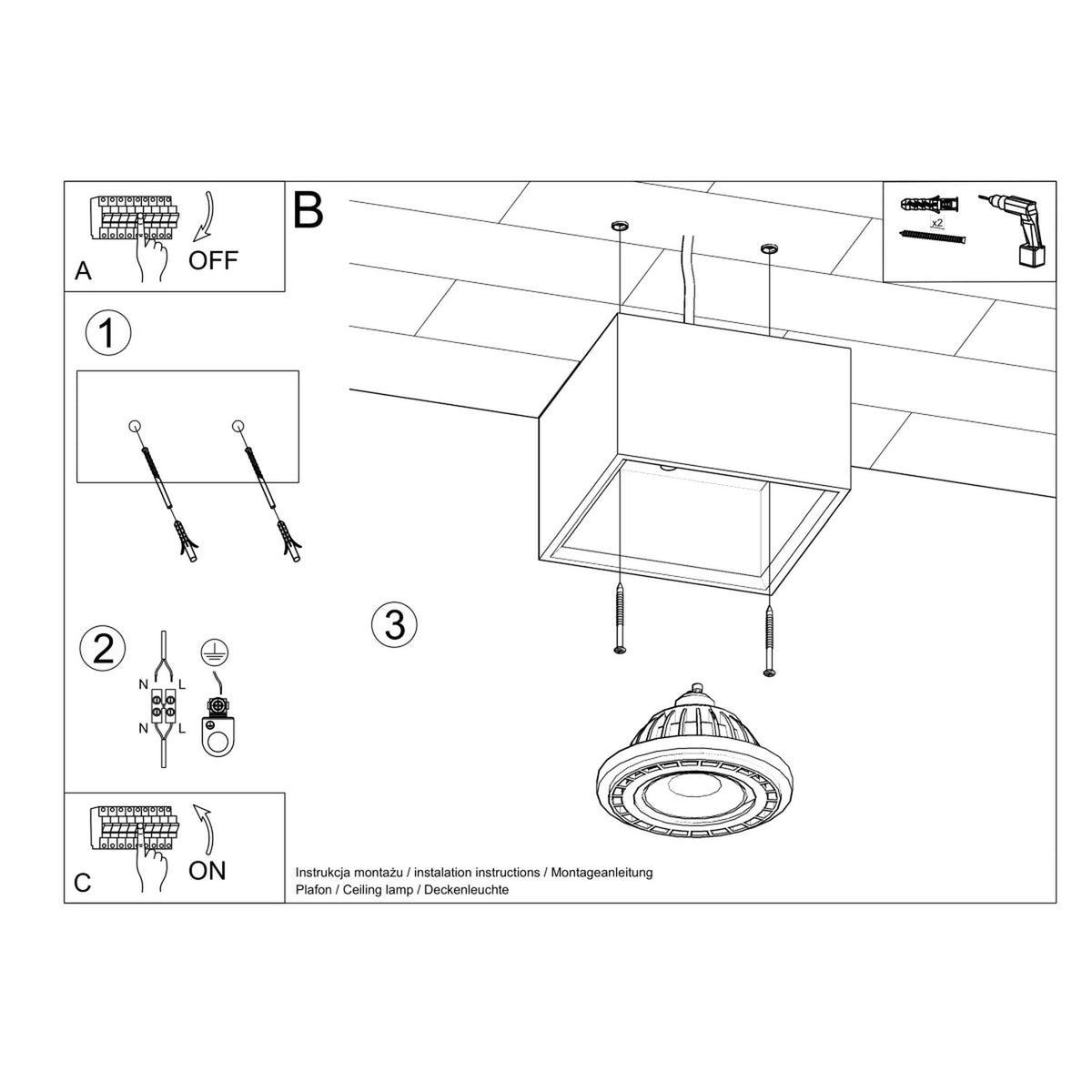 Ceiling lamp QUATRO 1 concrete