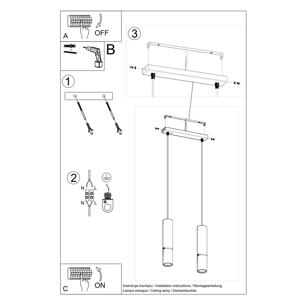 Pendant lamp LOOPEZ 2 black/chrome