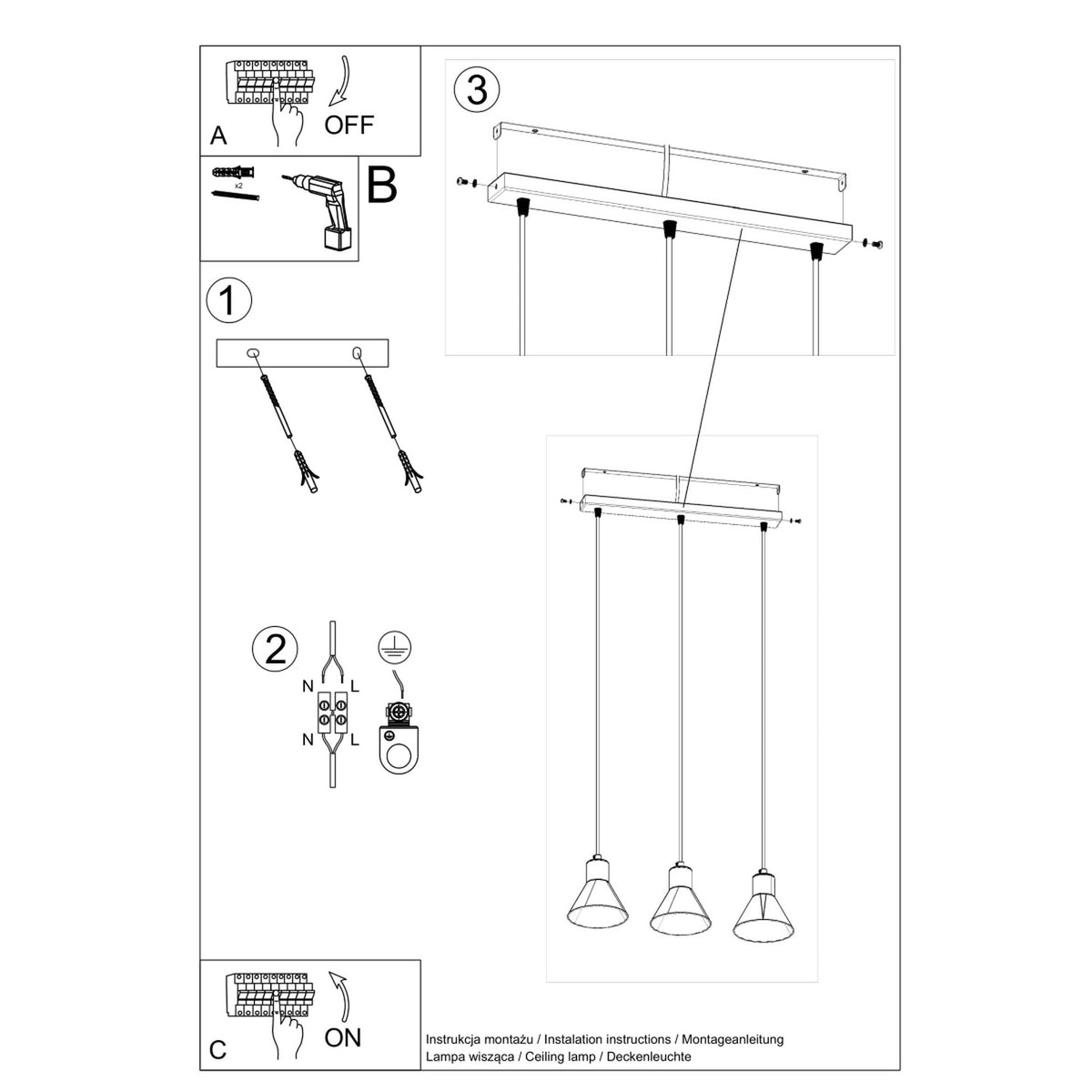 Pendant lamp TALEJA 3 black [E27]