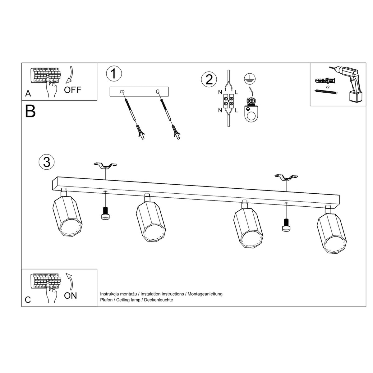Ceiling lamp ZEKE 4 oak