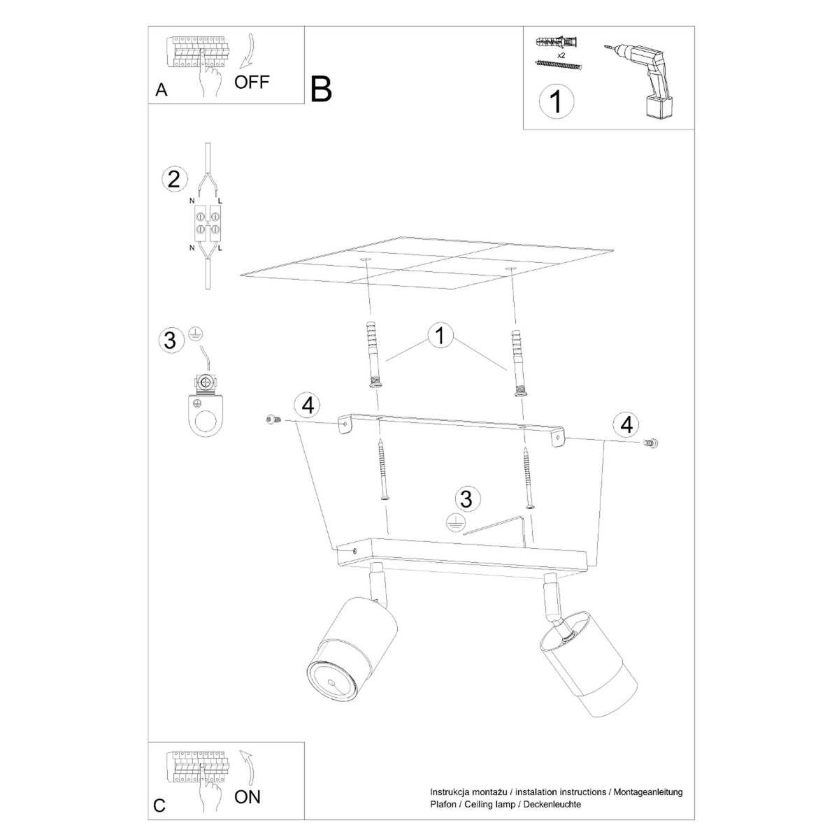 Ceiling lamp NERO 2 black/chrome