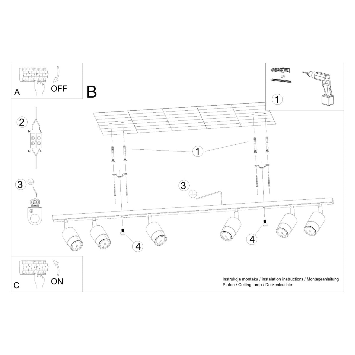 Ceiling lamp NERO 6 black/chrome