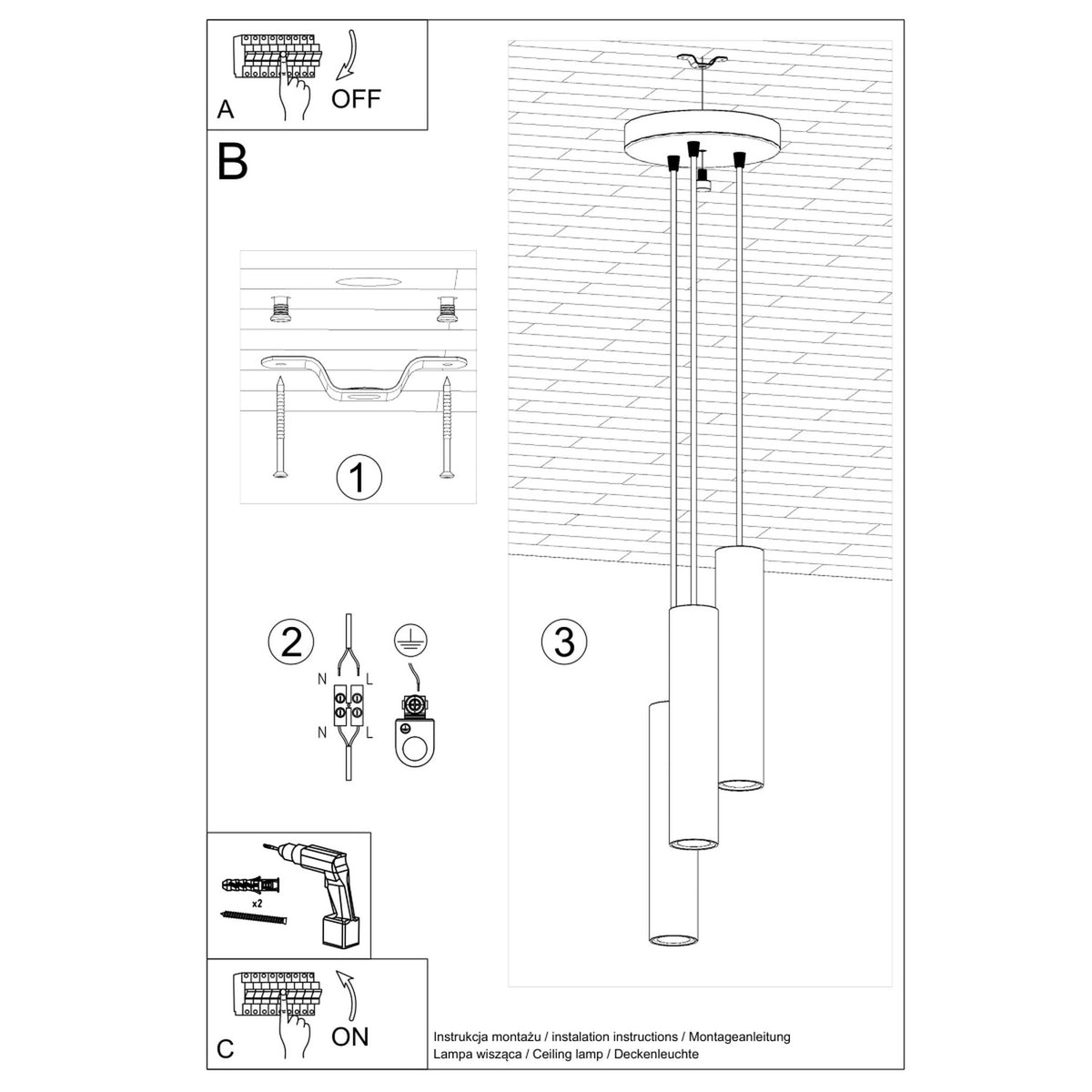 Pendant lamp LAGOS 3P black