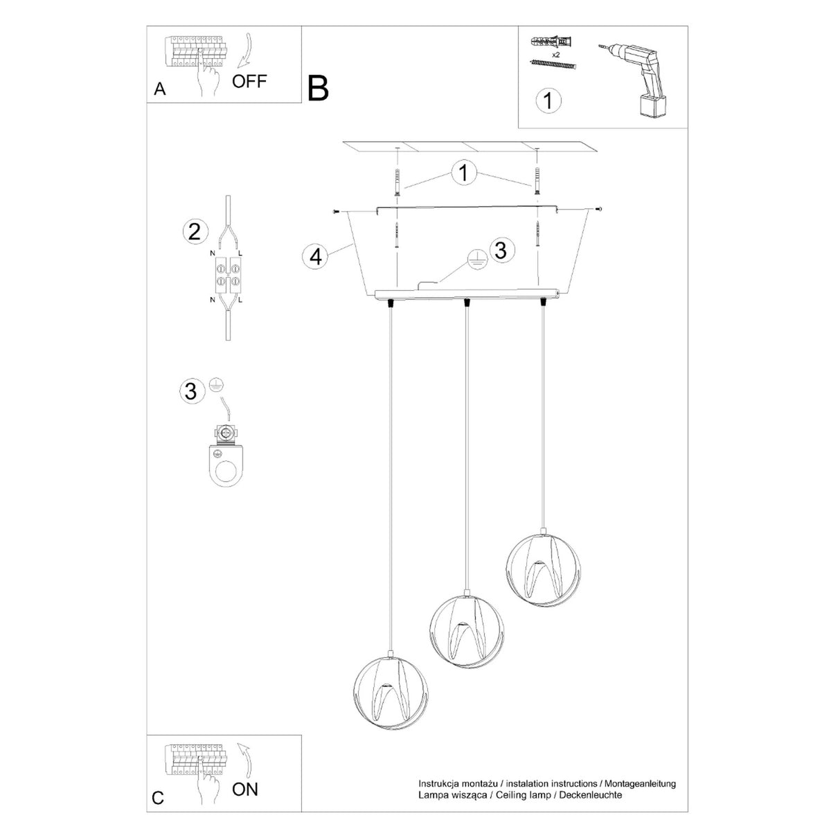 Pendant lamp TULOS 3L black