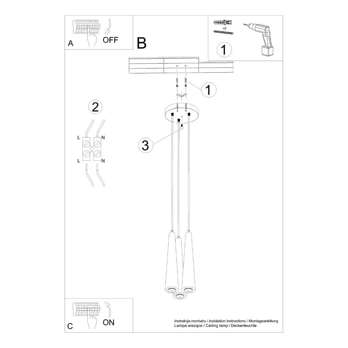 Pendant lamp SULA 3P natural wood