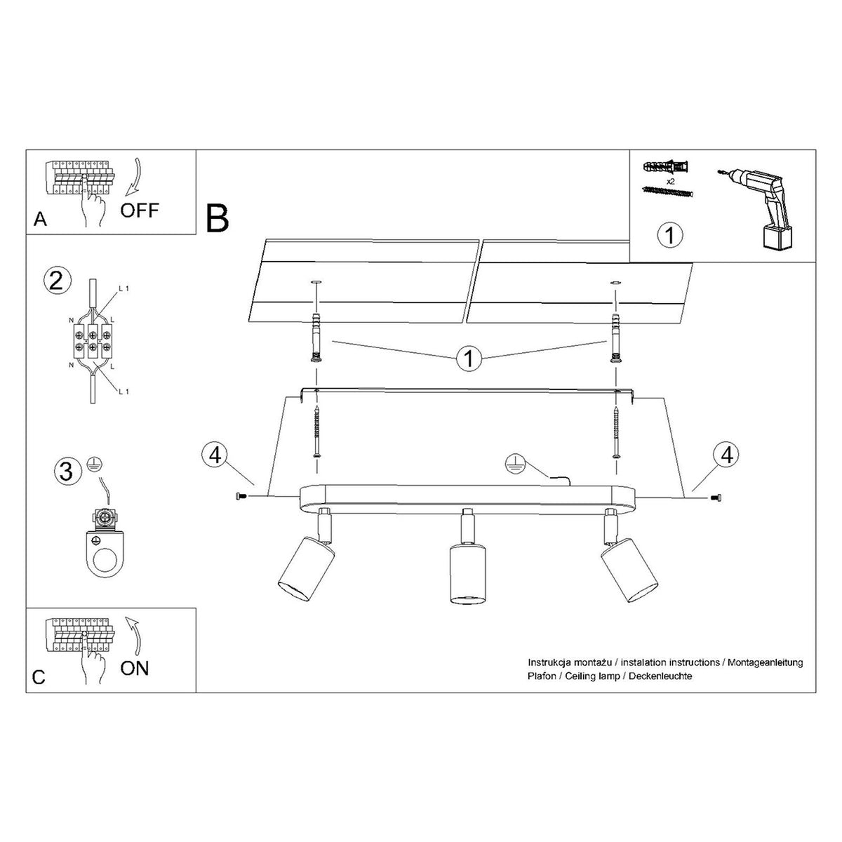 Ceiling lamp FORNES 3 black