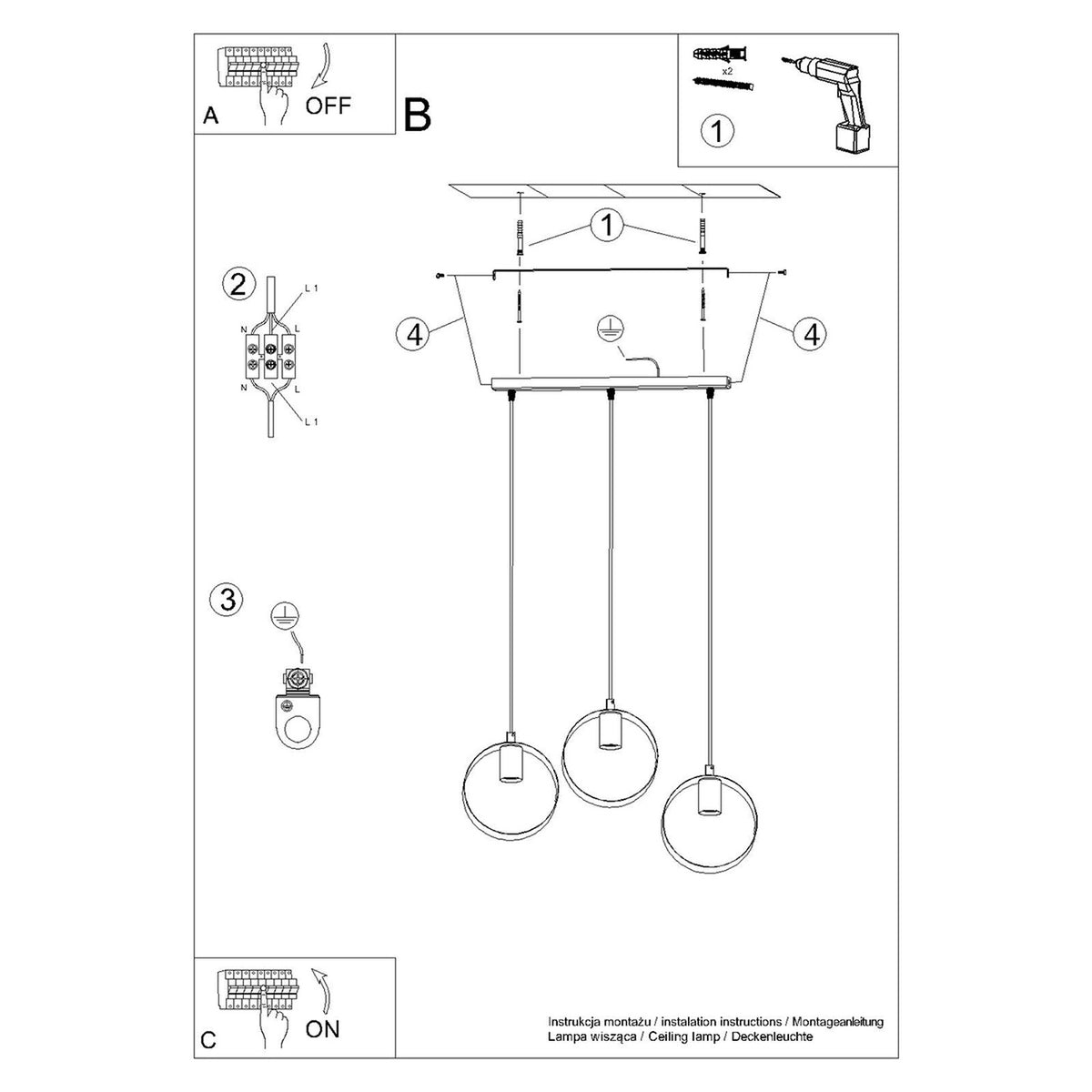 Pendant lamp TITRAN 3 biała
