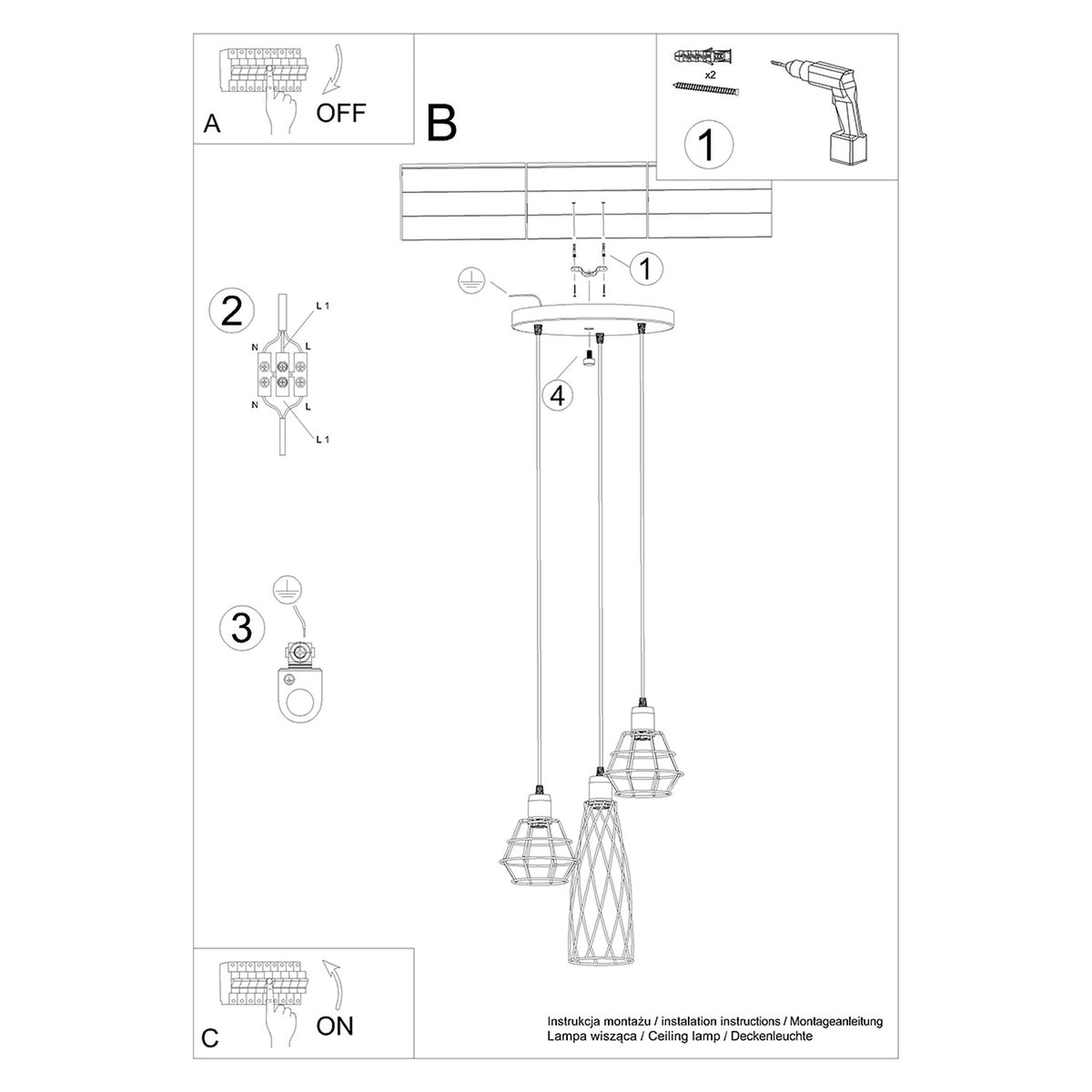 Pendant lamp SUBA 3P black