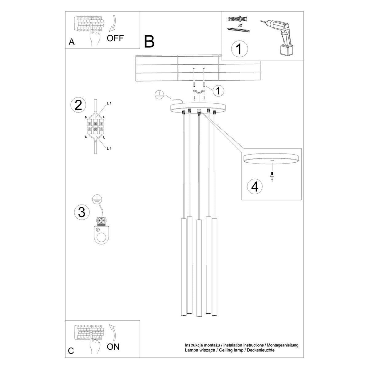Pendant lamp PASTELO 5P wood