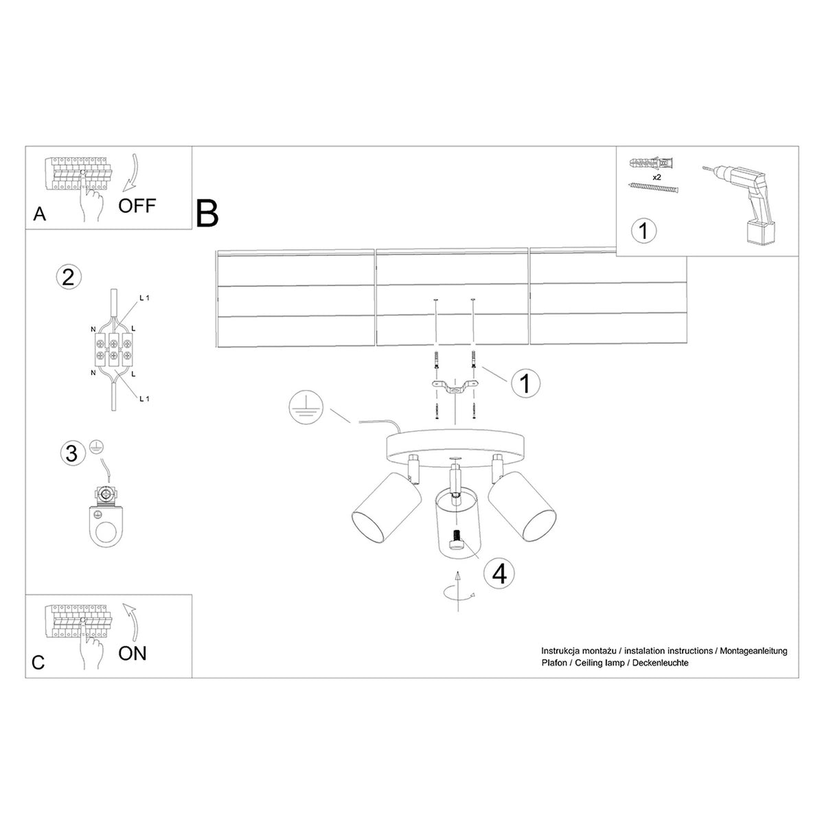 Ceiling lamp VERDO 3P black