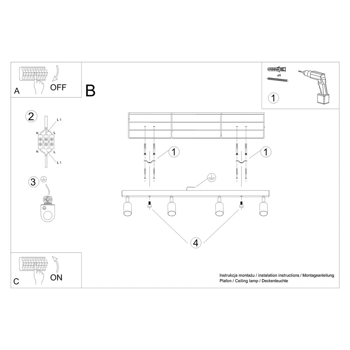 Ceiling lamp VERDO 4 black