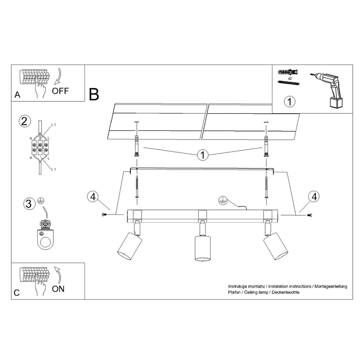Ceiling lamp FAGER 3 black