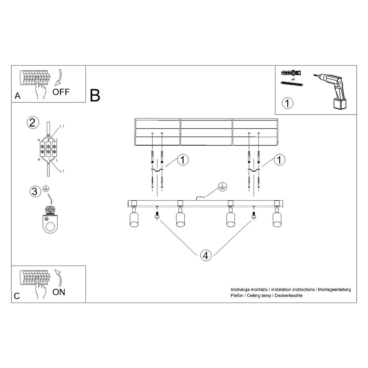 Ceiling lamp FAGER 4L black