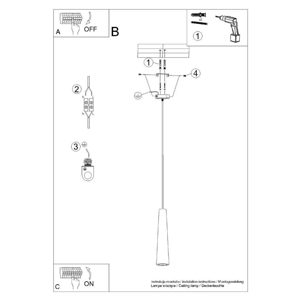 Pendant lamp ELECTRA black concrete