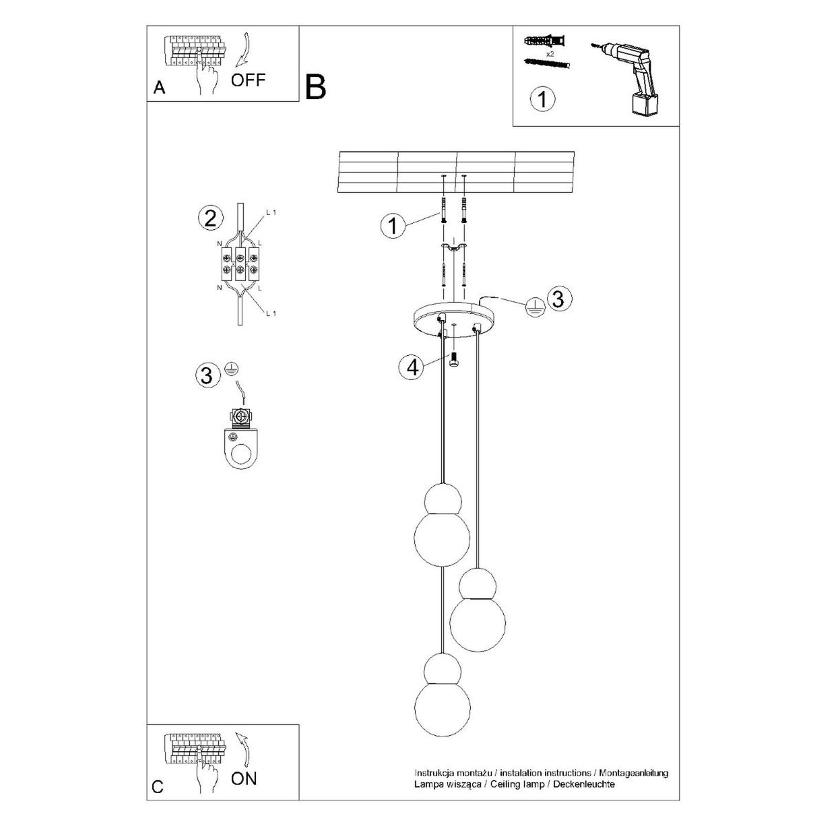 Pendant lamp PEKKA 3P white/natural wood
