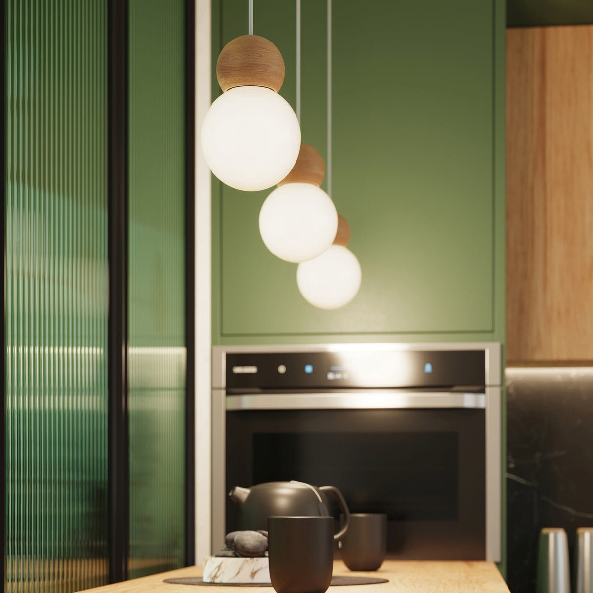 Pendant lamp PEKKA 3P white/natural wood