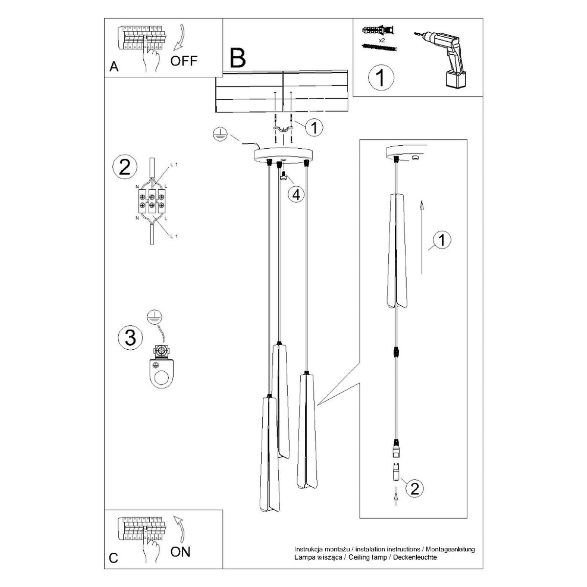 Pendant lamp PRYSM 3P black