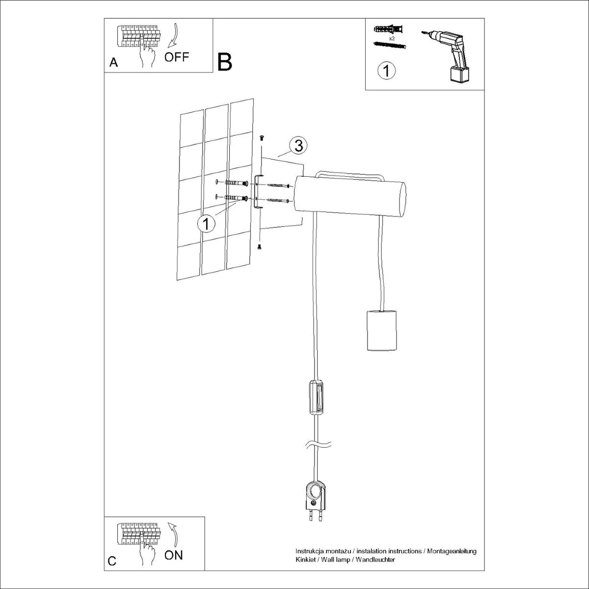 Wall lamp NIMBI E27 with a switch